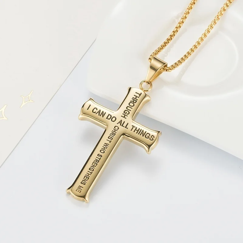 Трендовое ожерелье из нержавеющей стали с подвеской в виде креста серебряного/золотого цвета, мужское ожерелье с надписью «Иисус Христос» и длинной цепочкой, мужское ожерелье с крестом