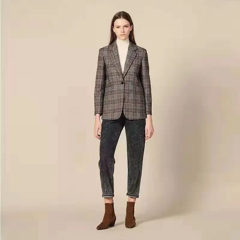 Single's Home Autumn And Winter New Style England Pattern Suit Wool Blended Coat Sfpve00198