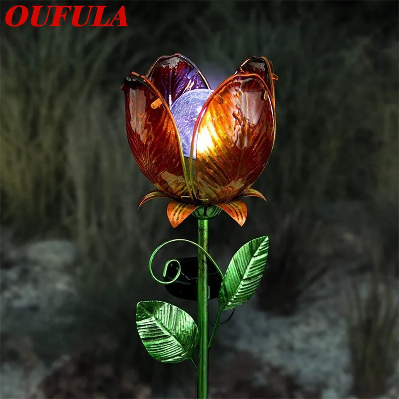 

WPD Solar Lawn Light Led Stained Glass Rose Flower Crafts Outdoor Garden Ground
