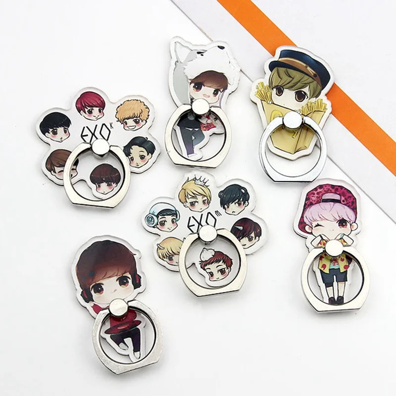 

1PC Cute Cartoon EXO Acrylic Phone Holder Fashion Keychain Phone Accessories Cute Boys Shaped Pendants For Iphone Xiaomi Huawei
