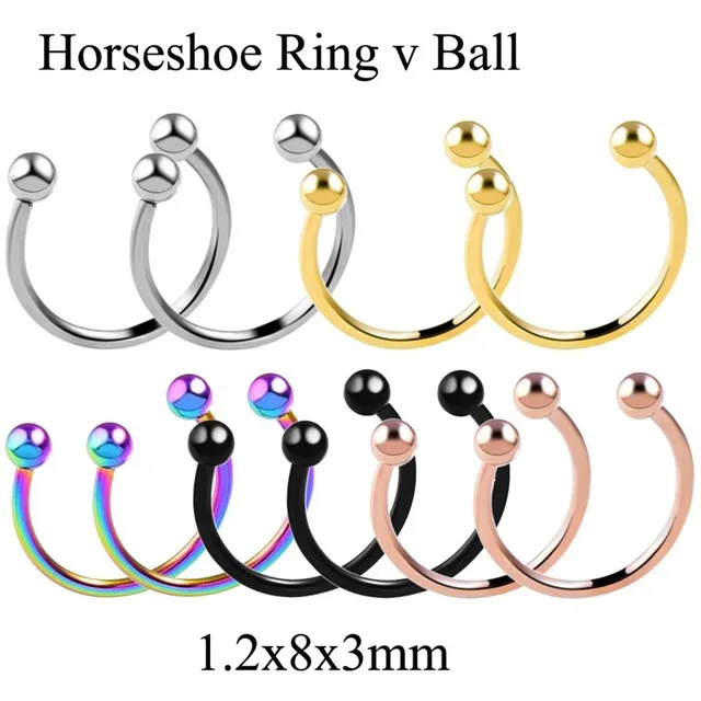 Ball horseshoe 8mm 10 шт./лот стальное кольцо для губ 16 г гвоздик для козелка смешанные цвета ухо спиральный для хряща обруч серьги козелок Грач пирсинг ювелирные изделия - Окраска металла: Ball horseshoe 8mm