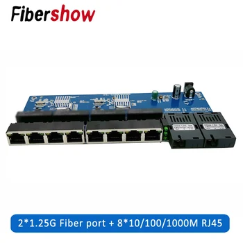 

Gigabit Ethernet switch Fiber Optical Media Converter PCBA 8 RJ45 UTP and 2 SC fiber Port 10/100/1000M Board PCB