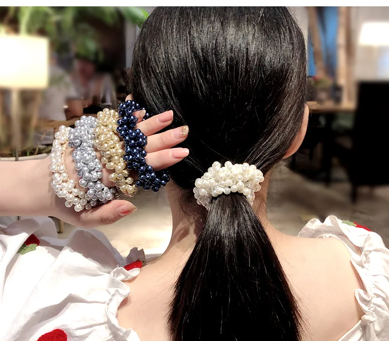 MENGJIQIAO модный, жемчужный бисер веревка для волос эластичные резинки для волос для женщин девушек конский хвост держатели резиновые аксессуары для волос