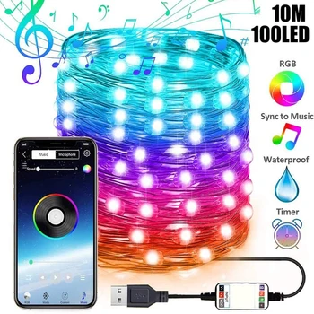 

LED String Lights Fairy Lights 10M Bluetooth Copper Wire String Lights 100/200 LED String Lights USB APP Remote Control Lighting