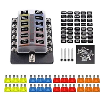 

for Car Boat RV 32V 12 Way Blade Type Fusebox Screw Type Holder LED Warning Light Fusebox