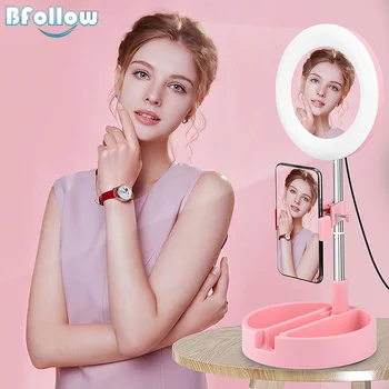 

BFOLLOW 6.5 inch Ring Light Makeup Mirror Phone Holder Video Live Streaming Selfie USB LED Stand for Tiktok Youtube Facetime