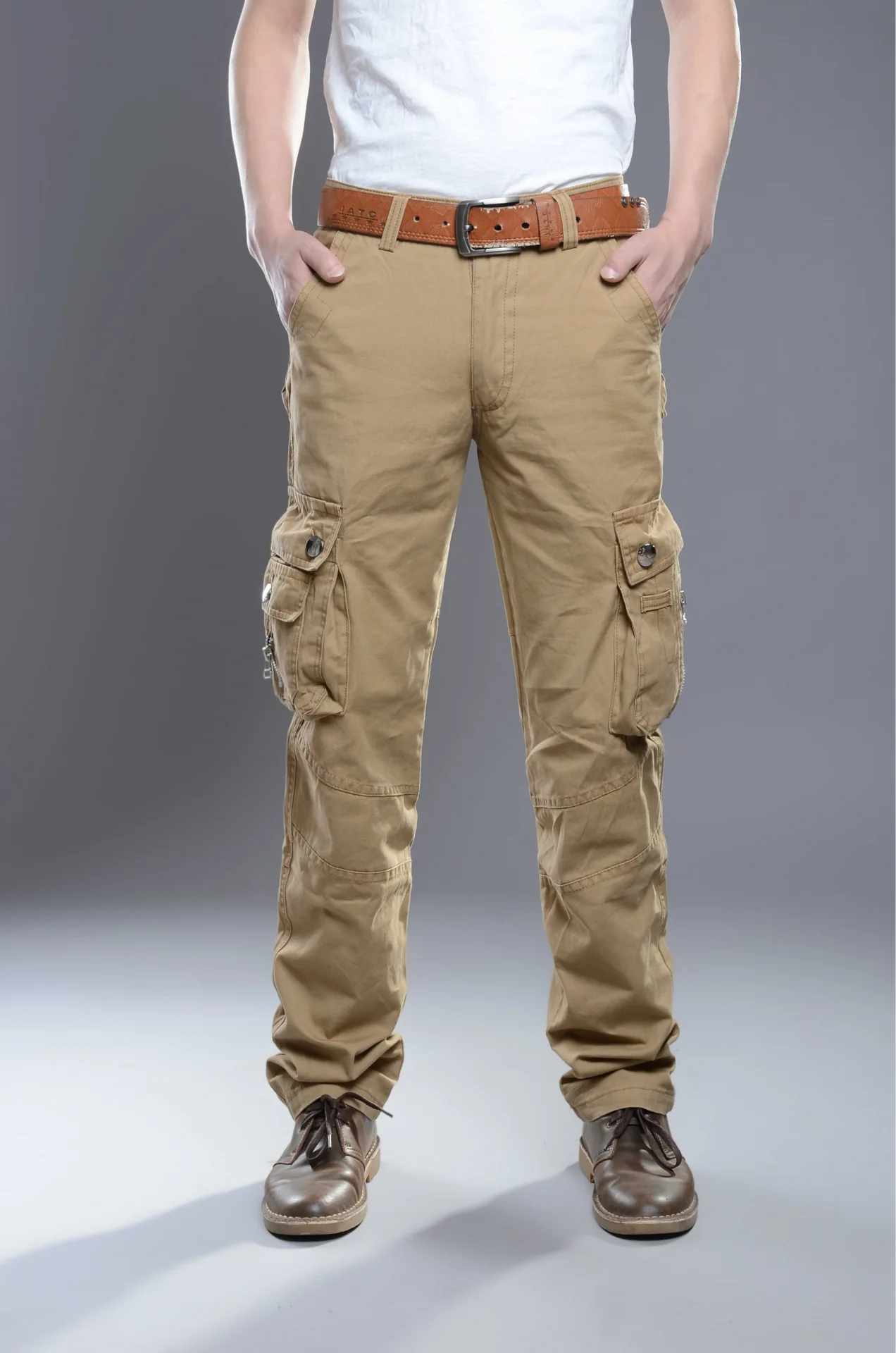 Billige Echtes Produkt MÄNNER Overalls Casual Armee Hosen Khaki Schwarz Und Weiß mit Muster Gerade Cut Sport Im Freien männer hosen L