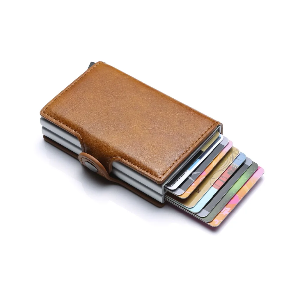 Кошелек мужской с Rfid защитой маленький бумажник из алюминия кожаный тонкий клатч