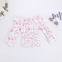 New Summer Women Chiffon Blouse Puff Sleeve Printed Sweet Ladies Tops Elastic Slash Neck Short Women Shirts 2020 Blusa Feminina