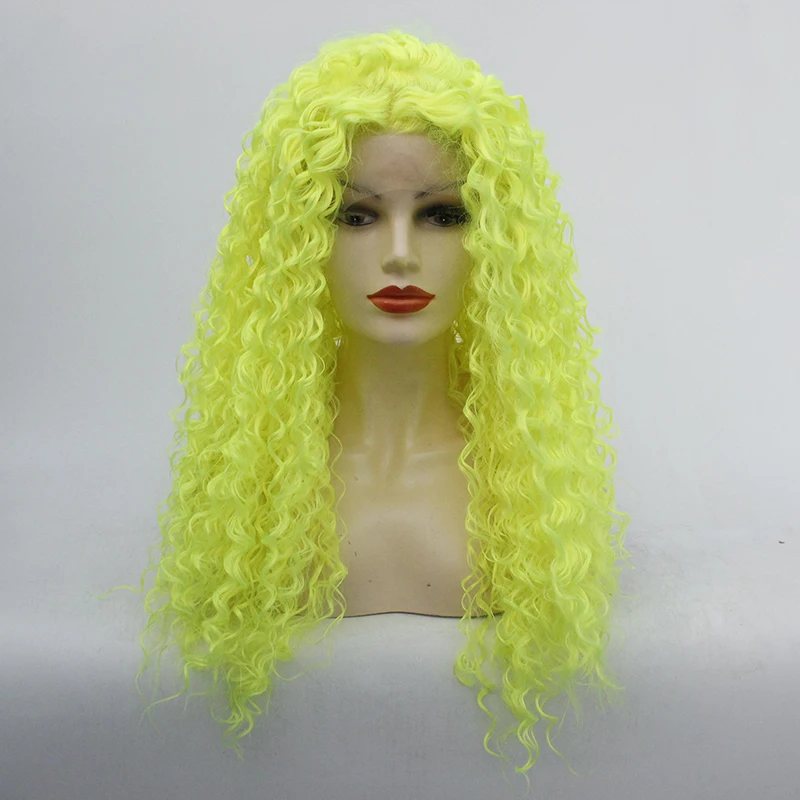 Длинные светлые кудрявые синтетические парики для черных женщин Andromeda мягкие пушистые большие кудри волосы Свободные кудрявые афро-американские кружевные передние - Цвет: green color
