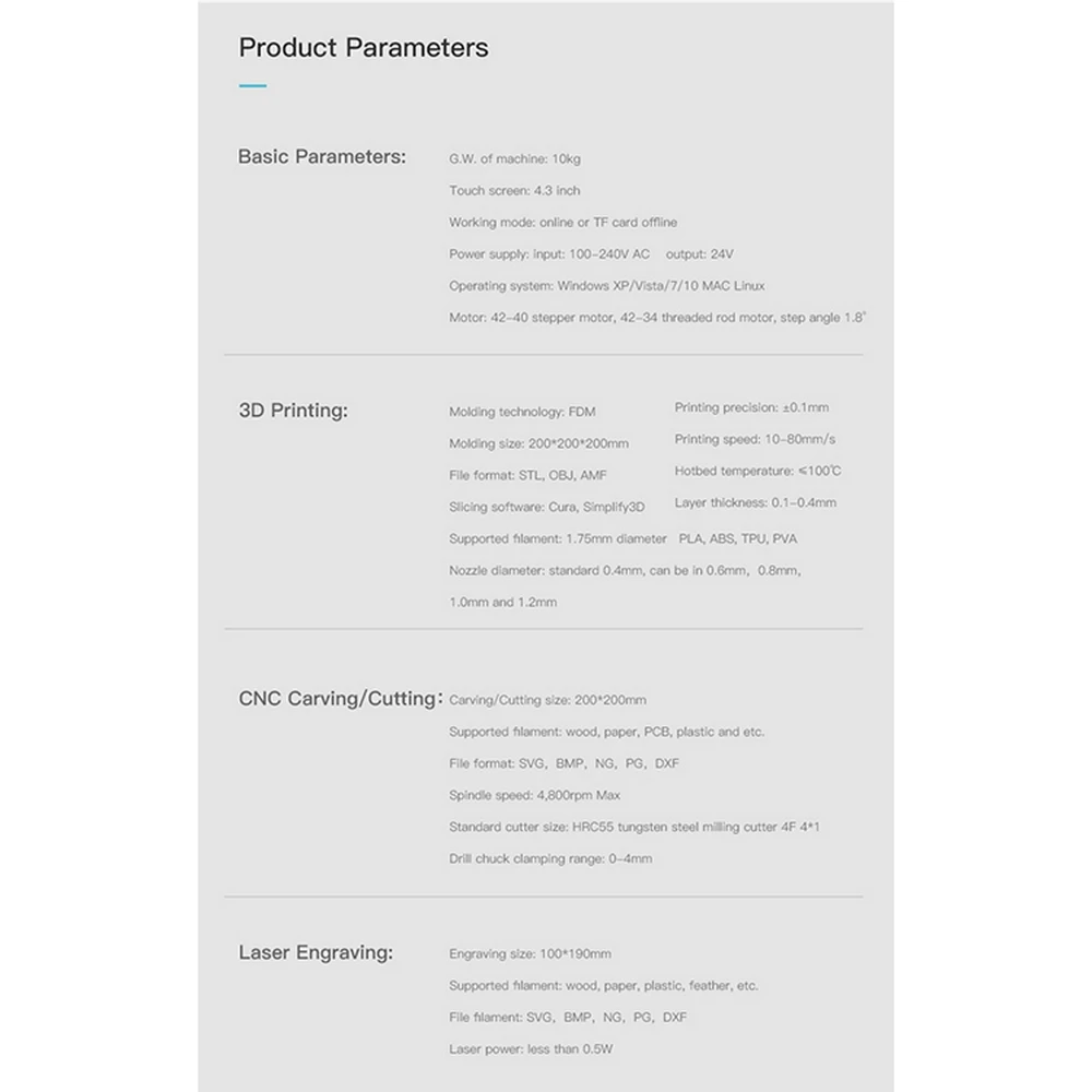 500mw Laser Engraving FDM Upgraded 3D Printing PLA ABS TPU PVA CREALITY CP-01 3D Printer 3 In 1 Ender Wood Router