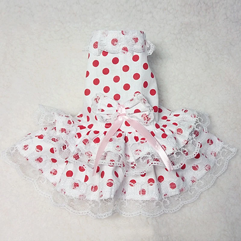 Платье для собак щенка 100% хлопок одежда с цветочным принтом в горошек кружевным