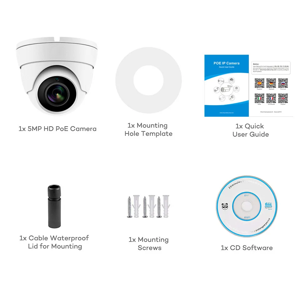 ANPVEES(Hikvision совместимый) 5MP купольная POE ip-камера Встроенный микрофон домашний/Открытый ИК 30 м IP66 ONVIF H.265