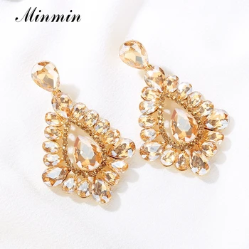 

Minmin 7 Colors Sparking Crystal Bridal Earrings for Women 2019 Fashion Wedding Party Jewelry Cute Flower Dangle Earrings EH1586