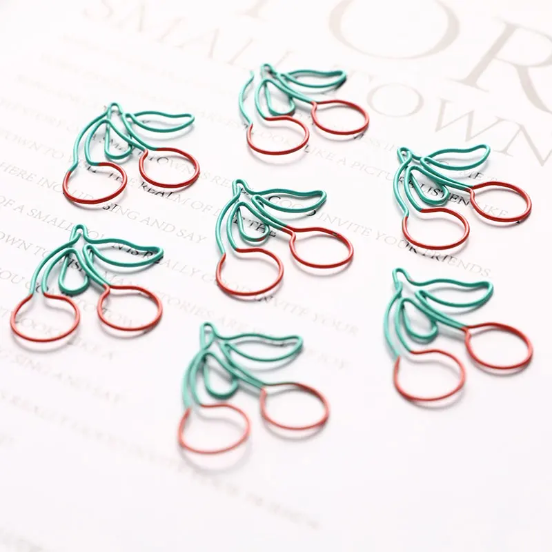 25pcs/box Kawaii Cherry Metal Paper Clip Decorative Bookmark Binder Clips School Office Stationery | Канцтовары для офиса и
