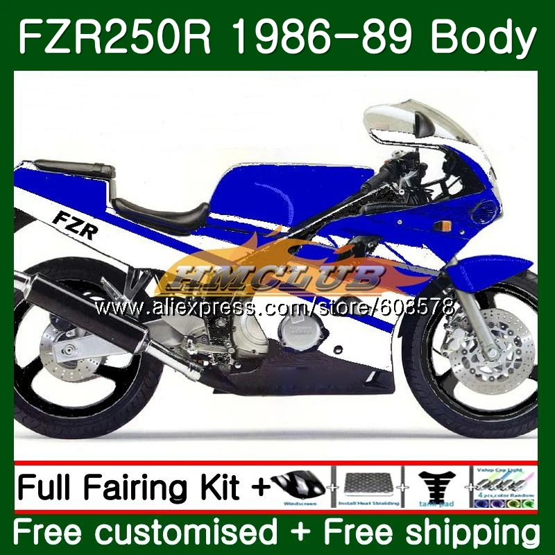 Корпус для YAMAHA FZR250R FZRR FZR 250 250R 1986 1987 1988 1989 белого и синего цвета 124CL. 25 FZR250RR FZR-250 FZR250 86 87 88 89 обтекатель