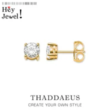 Серьги-гвоздики в виде золотой белый CZ, Гламурные украшения в стиле Thomas Модные Качественные украшения для Для женщин, осень Ts подарок в 925 пробы серебро