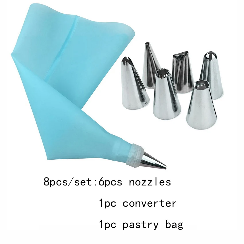 8pcs blue 1/5/100 шт одноразовый мешок для теста глазировки с изображением торта кекс украшения сумки Fondant(сахарная) крем торт Кондитерская насадка для выпекания пирогов инструмент - Color: 8pcs blue