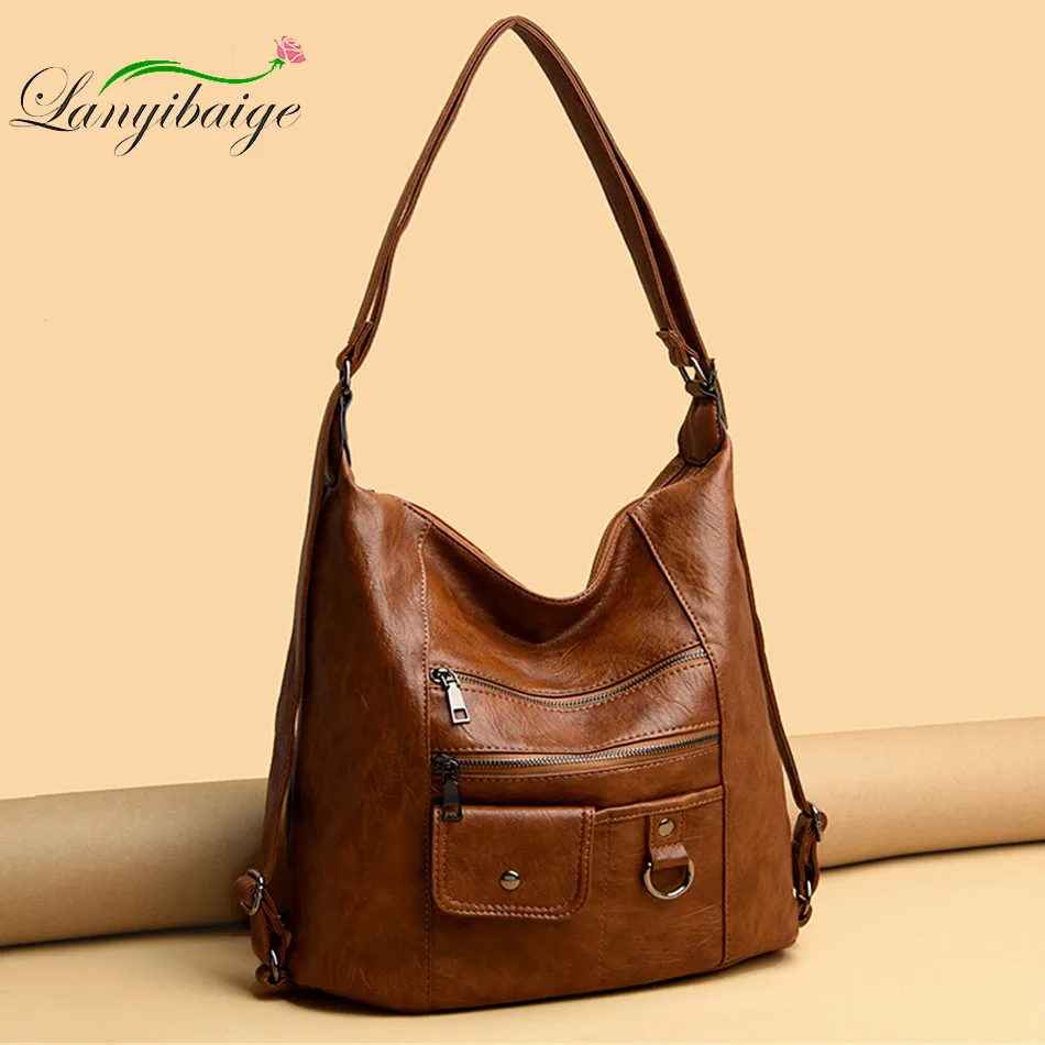 US $23.35 Hot 3in1 Womens Bag Large Capacity Soft Pu Leather Handbag 2020 New Trend Ladies Shoulder Messenger Bags Sac A Main