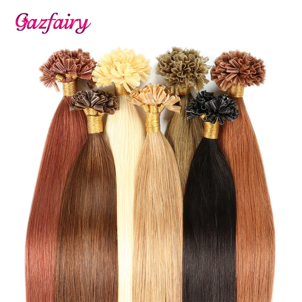 Gazfairy 16 &quot18&quot 20 &quot22&quot Remy кератиновые u образные накладные волосы 1 г/локон 50 100 шт