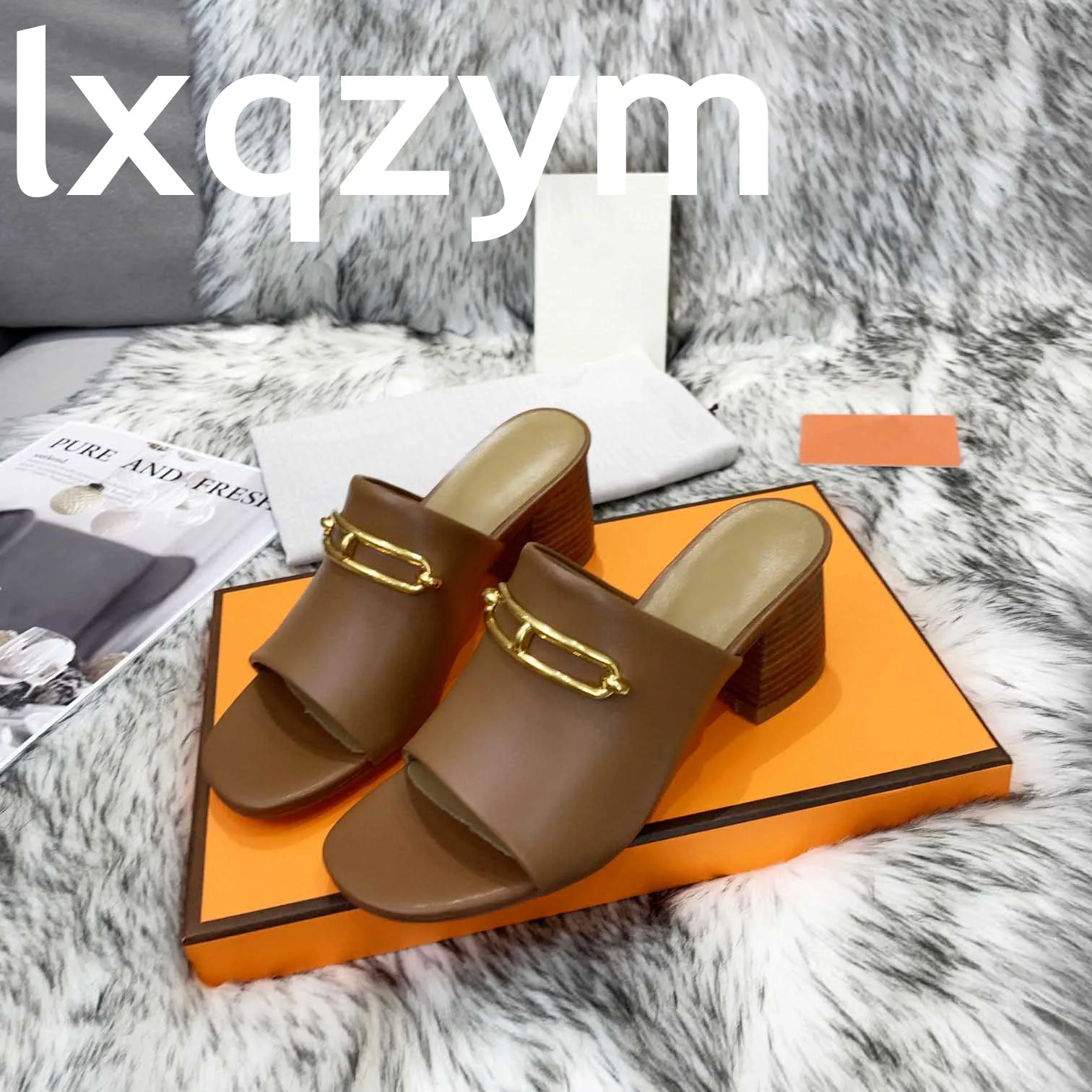 Chanclas de piel auténtica para mujer, zapatos de tacón alto, hechos a  mano, 2021|Zapatillas| - AliExpress
