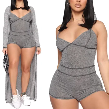 

AA 2020 New Women Sexy Sleeveless V-neck Romper Lasies Sexy Skinny Jumpsuit Summer Fashion Solid Color Jumpsuit for Ladies