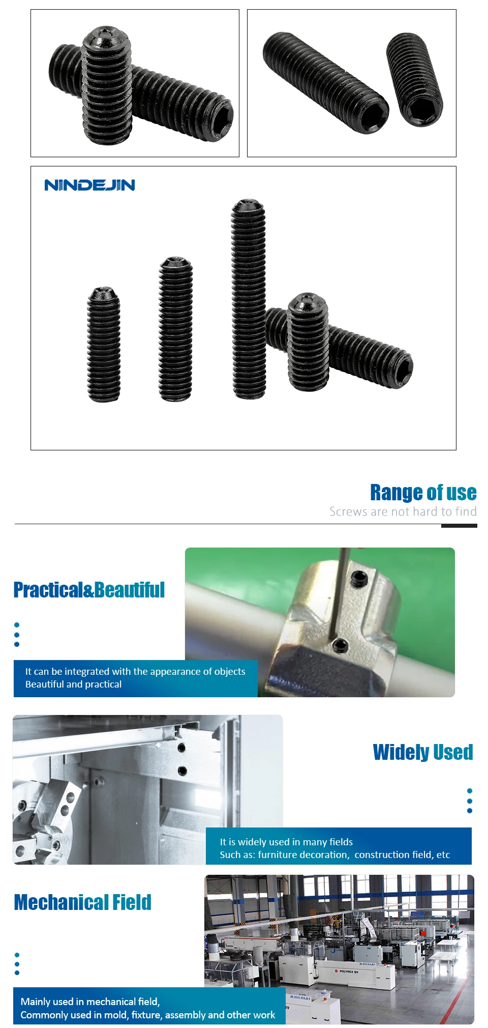 NINDEJIN Sechskant-Innensechskantschraube, Gewindestift, Madenschraube, M2, M3, M4, M5, M6, M8, M10, M12, 12,9, Kopfschraube aus Kohlenstoffstahl, DIN916 – Detail 14