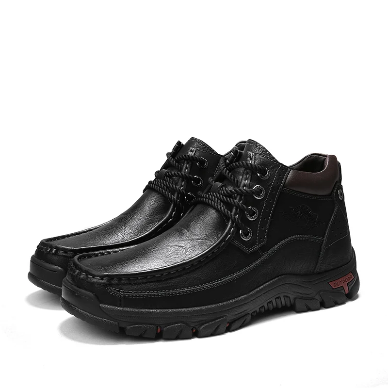 Зимние мужские ботинки из натуральной кожи на шнуровке; Водонепроницаемая мужская обувь на платформе; Уличная обувь; мужские кроссовки черного и коричневого цвета