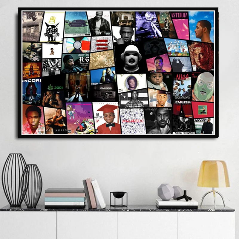 Poster Prints Rap Music Star NWA BIG J Cole Drake Collage Hip Hop Albums Painting Art Wall Pictures For Living Room Home Decor | Дом и сад