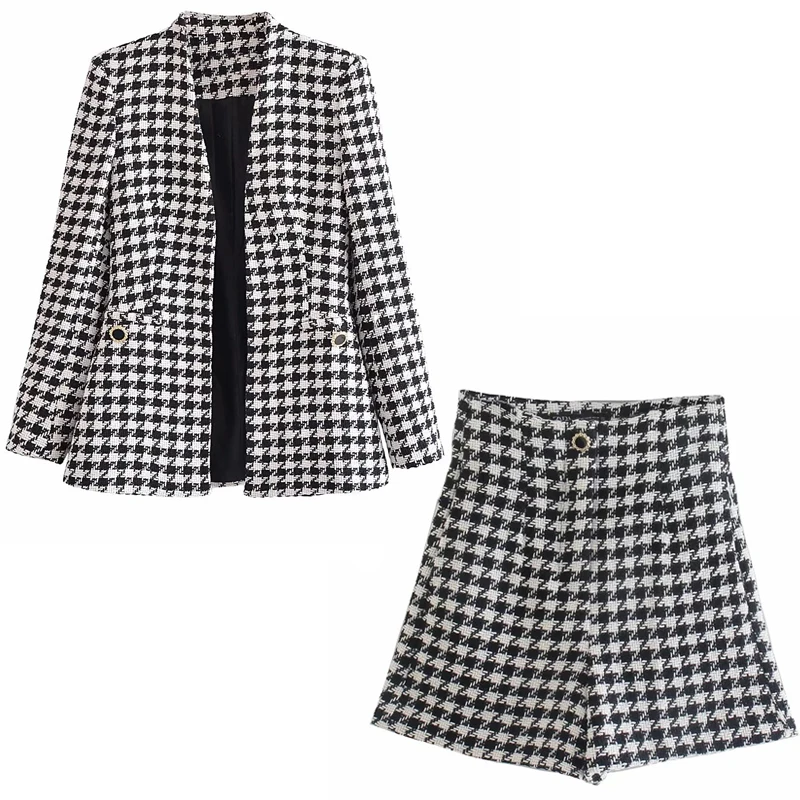 fashion dress PSEEWE Bermuda Shorts Woman Houndstooth High Waist Shorts Women Autumn 2021 Black White Textured Fashion Plaid Short Pants basketball shorts Shorts