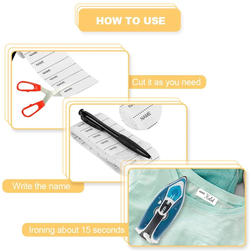 White Washable Iron-on Name Labels Fabric Handmade Labels for Clothes With Pen Garment Tags DIY Sewing Accessories 200Pcs 55*15m
