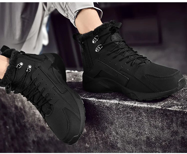 High Top Men Walking Shoes Men PU Leather Walking Shoes Plus Plush Warm Shoes Durable Anti-slip Comfort Sport Winter Shoes