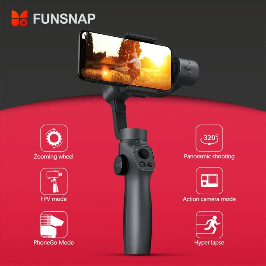 FUNSNAP Capture2 Смарт 3-осевая карманная Противоударная карданный стабилизатор для GOPRO 4/5/6/7 для iPhone Android мобильных телефонов под 6,5 Дюймов