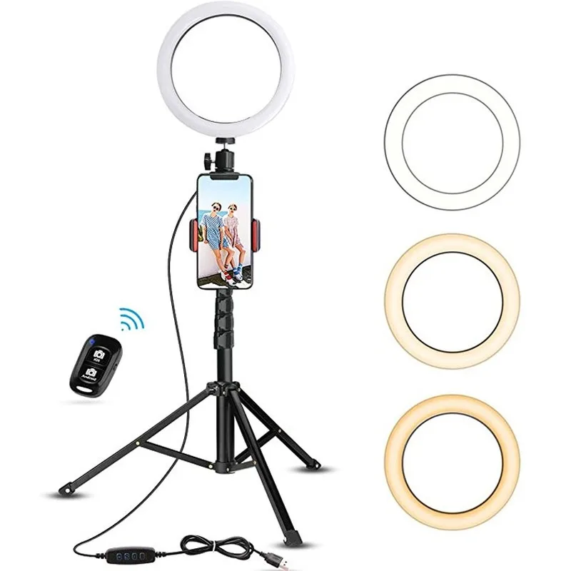 

DROCLIE 20CM Selfie Ring Light with Tripod Stand for Makeup, Led Camera Ringlight for Video/Photography Compatible