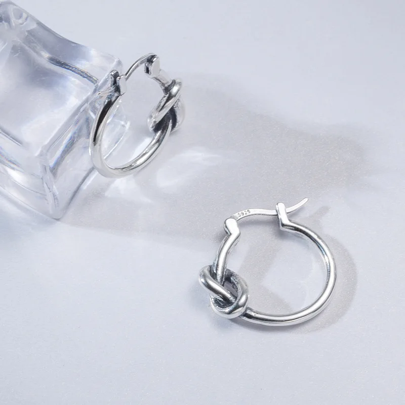 Heart Tie Hoop Earring 925 Sterling Silver Jewelry Prevent Allergy Ear Buckle Earring Simple Lines Twist Knot Women Earring