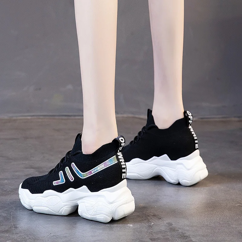 

8 Centimeters Elevator Shoes White New Style 2019 Breathable Spring Summer Fly Woven Casual Versatile Sports WOMEN'S Shoes Dad 1
