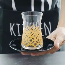 Importowane szkło specjalna naklejka turecka czarna herbata filiżanka bezołowiowa kawa z naczyniem tulipan kreatywny klasyczny kubek tanie tanio GuMiGD CN (pochodzenie) Filiżanka kawy i Spodek Zestawy Żaroodpornego szkła CE UE Lfgb T-929 Ekologiczne Puchary spodki