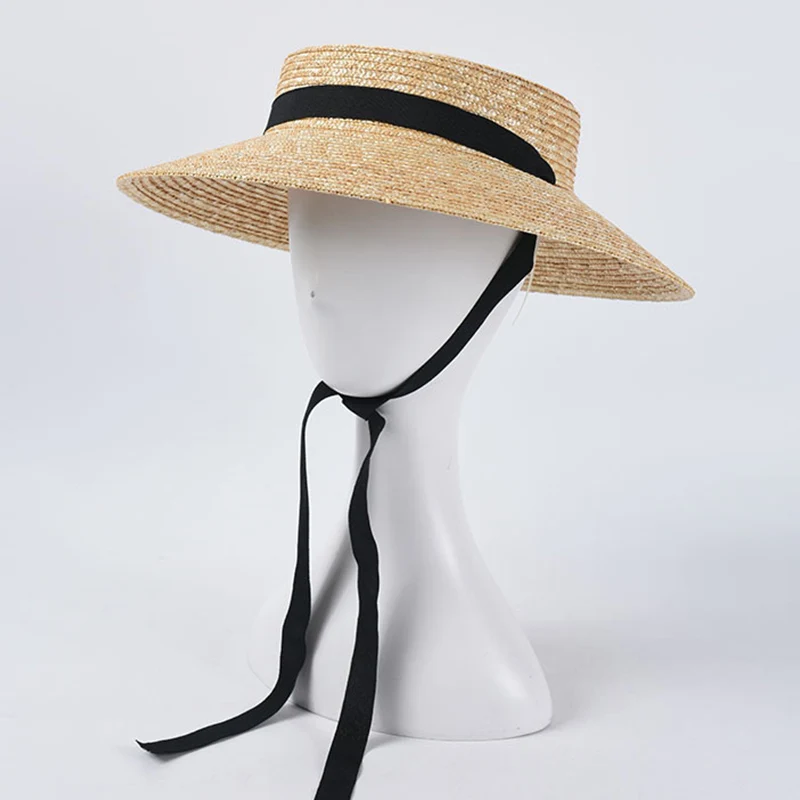 Wide Brim Boater Hat Sun Hat Ribbon Tie Straw Beach Cap For Women In Summer EHL1 