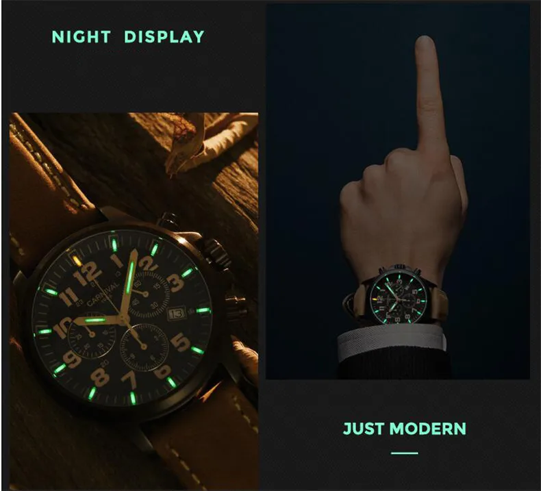 Мужские кварцевые часы с двойным календарем водонепроницаемые T25 tritium