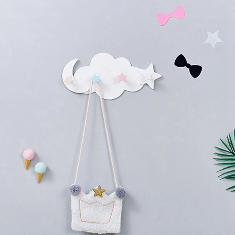 

Creative Cute Star Moon Cloud Shape Nail-free Wall Clothes Hooks Kids Room Decorative Key Hanging Hanger Kitchen Storage Hook