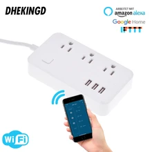 Сетевой адаптер wifi 3USB smart US plug, переключатель перегрузки, защита от перенапряжения, 3 порта, USB зарядное устройство, Google Home Alexa, 1,25 м, 10 А, Wi-Fi разъем