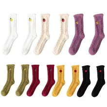 Женские зимние толстые коралловые бархатная тапочка носки с вышитыми фруктами