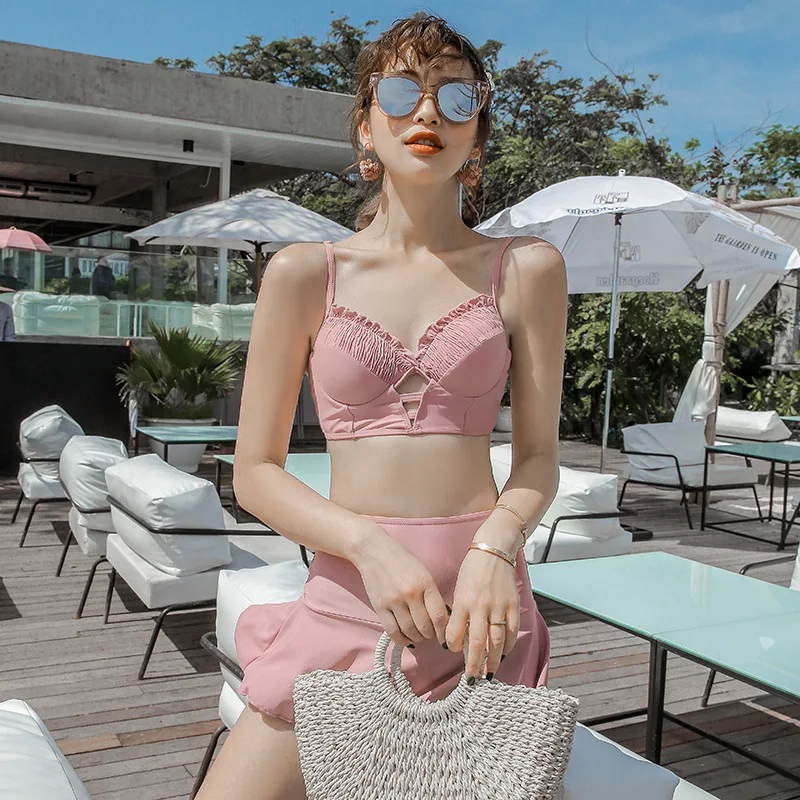 

Bathing Suit Women's 2019 New Style Hot Springs-Split Type Three-piece Set Graceful Conservative Belly Covering Slimming Online