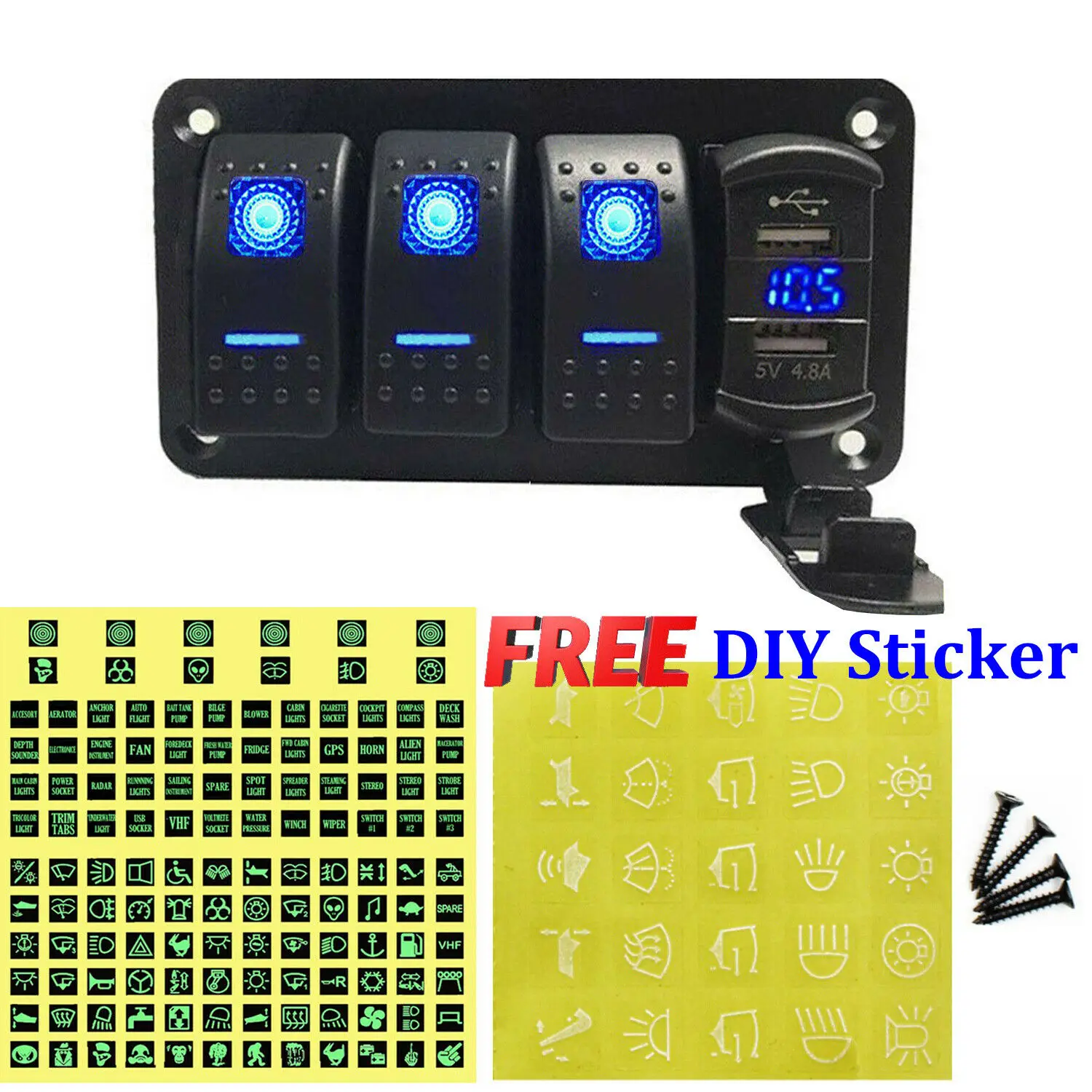 

12V 24V Panel Switch Toggle With USB port For Car Boat Marine LED Display