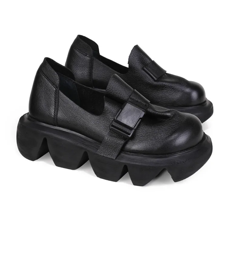 2020 Thick-Soled Platform Wedges High Heel Shoes Women Creepers Retro Genuine Leather Buckle Handmade Pumps Women Harajuku Shoes (16)