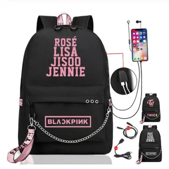 

Kpop BLACKPINK Backpack Women Harajuku Bag Student School Bags for Teenage Girls Boys Large Nylon Chain Backpack USB Backpack