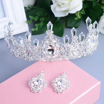 

Luxury Big Crystal Rhinestone Bridal Tiara Princess Crown Wedding Prom Headband Silver Plated Large Tiara for Women
