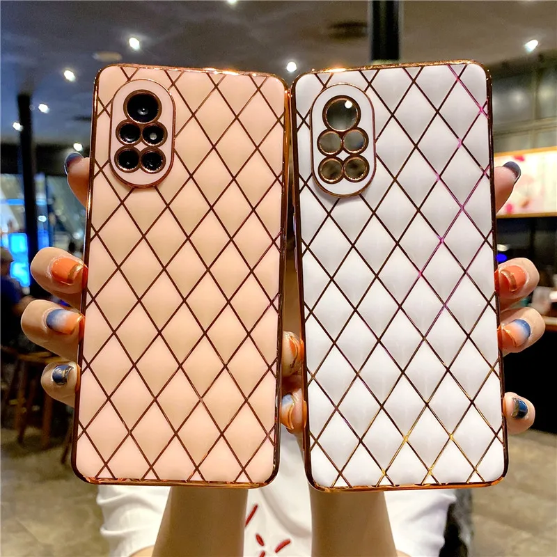 Позолоченный геометрический чехол для телефона Huawei P40 P50 Pro Mate 30 40 Nova 7 8 SE 7SE 8SE 8Pro