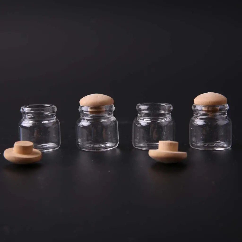 Dollhouse 4Pcs Miniature Food Jar W/ Wooden Lids FOR 1/12th Scale Dolls House Dollhouse 4Pcs Miniature Food Jar W/ Wooden Lids FOR 1/12th Scale Dolls House