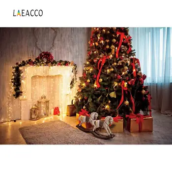 

Christmas Backdrops For Photography Fireplace Tree Gift Bulb Candle Gift Baby Toys Interior Photo Background For Photo Studio